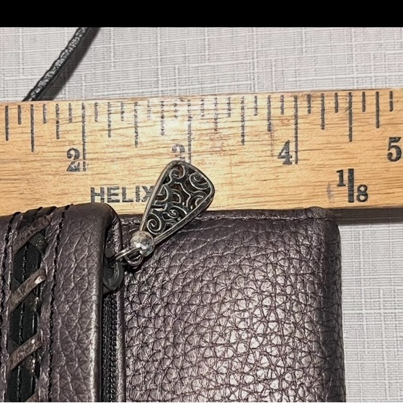 BRIGHTON Crossbody Wallet Shimmering Bronze-Purple Whip Stitch No Call Outs - Picture 4 of 16